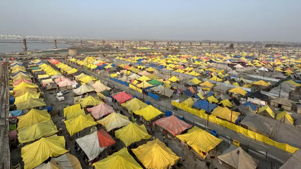 sprawling tent city in Prayagraj