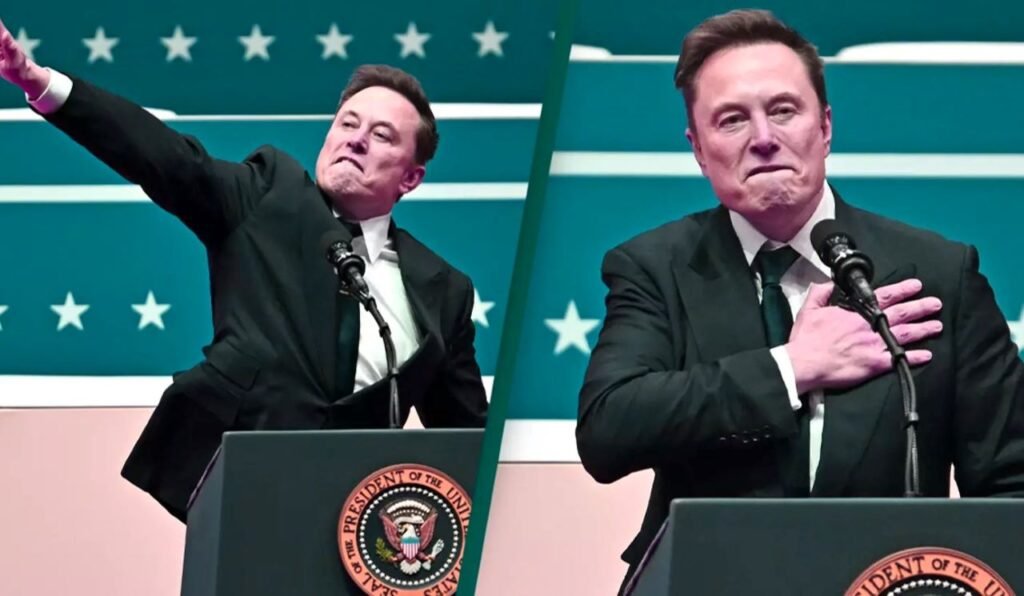 ilon musk raised his hand at the speech